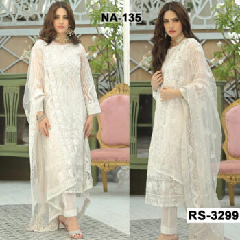 Net Heavy Handwork Embroidered Dress Complete 3 Piece Unstitched Code NA- 135
