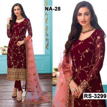 Chiffon Heavy Handwork Embroidered Dress Complete 3 Piece Unstitched Code NA-28