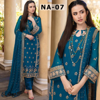 Chiffon Heavy Sequence Embroidered Dress Complete 3 Piece Unstitched Code NA-07